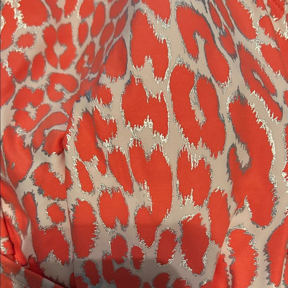 Vibrant Coral and White Patterned Swimsuit - Picture 6 of 6
